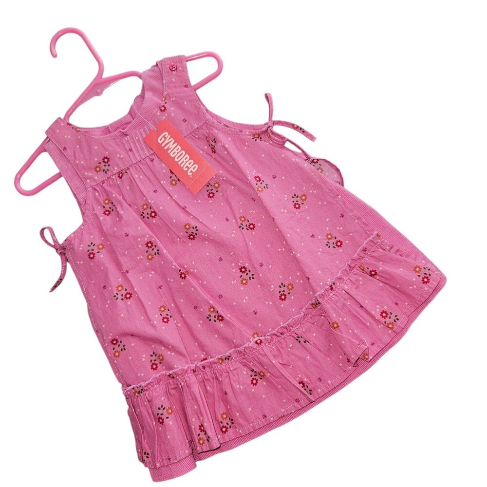 Vintage Gymboree Pinafore Dress With Side Closures 12-18 Months Pink Floral NWT
